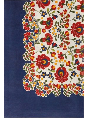 La Doublej Windflower Placée %100 Keten, Italyan Tasarımı Masa Örtüsü Mavi