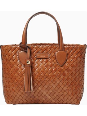 Aspinal Of London Small Island Kahverengi Woven Deri Tote Çanta, Şık ve Zarif Tasarım