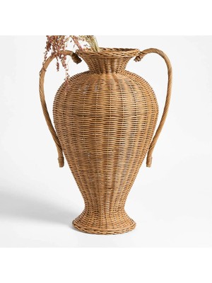 Crate & Barrel Alford Çift Saplı El Dokuması Büyük Boy Rattan Vazo 61 cm