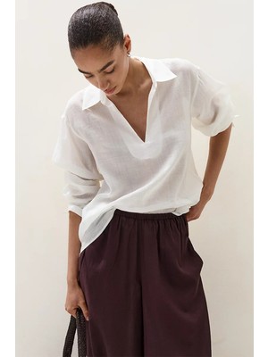 The White Company Relaxed Ramie Kadın Oversize Gömlek
