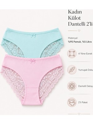 Nicoletta Kadın Külot 2 Li Paket Likralı Arkası Dantelli Pamuklu Likrali