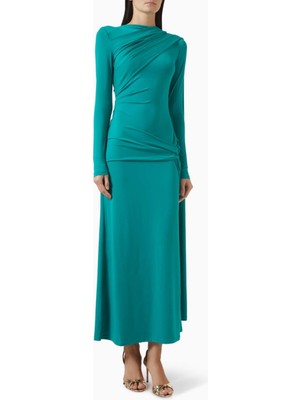 Acler Catherinson Pacific Green Drapeli Kadın Maxi Jersey Elbise