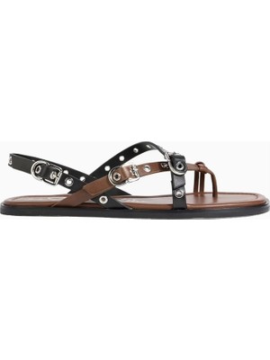 3.1 Phillip Lim Iki Renkli %100 Deri Lüks Tasarım Kadın Sandalet