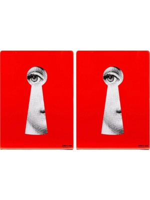 Fornasetti Serratura El Boyaması Italyan Tasarımı, Metal Kitap Tutucu Seti