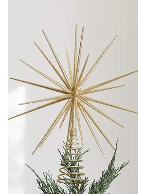 Crate & Barrel Glitter Gold 3D Star Tree Topper Altın Yılbaşı Ağaç Süsü
