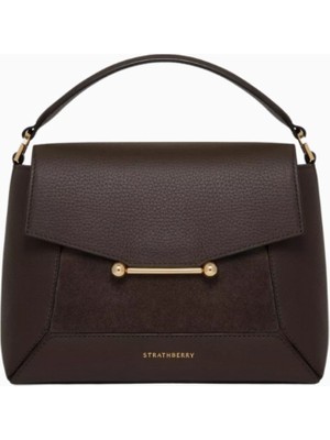 Strathberry Mosaic Dark Chocolate, Deri Top Handle Lüks El Çantası