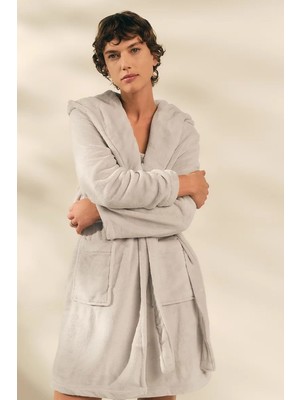 The White Company Snuggle Kapüşonlu Kadın Peluş Bornoz