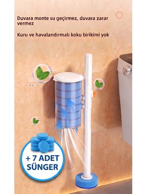 Mr. Güzellik Manyetik Duvara Monte Tek Kullanımlık Tuvalet Fırçası Seti | 360° Esnek Sünger Başlıklı WC Klozet Temizlik Seti Yedek Dahil
