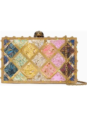 Kurt Geiger Crystal Quilt Box Kristalli Mini, El Işçiliği Clutch ve Çapraz Kadın Çanta