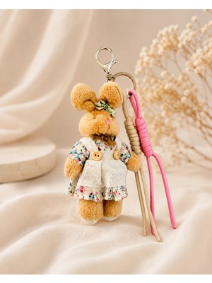 Kumru Studio Peluş Tavşan Figürlü Pembe Çanta Charmı ve Anahtarlık
