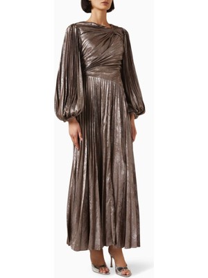 Acler Hanwell Metallic Sepia Kadın Piliseli Davet Elbisesi