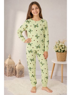 Durukoza %100 Pamuk Kız Çocuk Pijama Takımı Fiyonklu 4 Mevsim