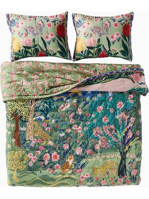 Anthropologie %100 Pamuklu Voile Baskılı Kapitone Yatak Örtüsü