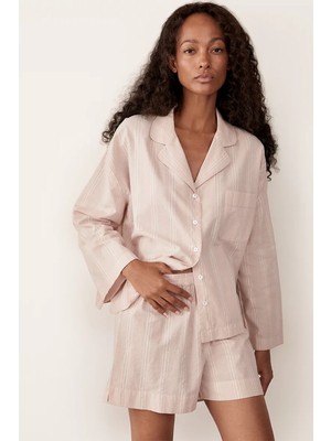 The White Company Organik Pamuk Dokulu Çizgili Kadın Pijama Gömleği
