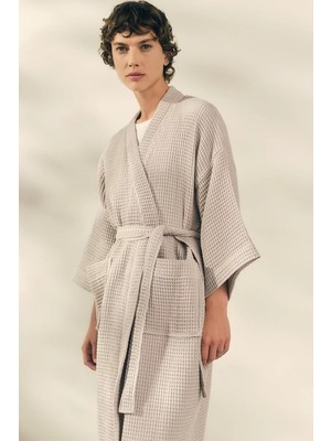 The White Company Organik Pamuk Waffle Desenli Uzun Kadın Bornoz