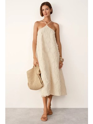 The White Company Jakarlı Halter Yaka Kadın Midi Elbise