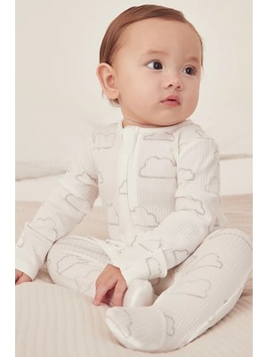 The White Company Organik Pamuklu Bulut Desenli Fitilli Fermuarlı Bebek Uyku Tulumu