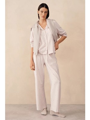 The White Company Organik Pamuk Kalp Desenli Kadın Pijama Takımı