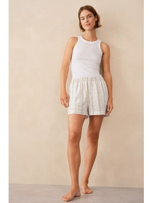 The White Company Organik Pamuk Çizgili Kadın Pijama Şortu