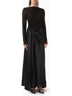Acler Hertfordshire Jersey ve Saten Şık Tasarım Maxi Kadın Elbise Siyah