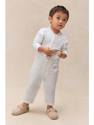 The White Company Organik Pamuklu Çizgili Bebek Tulum