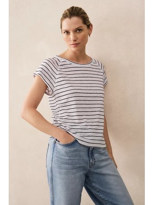 The White Company Avrupa Keten Çizgili Baby Tee Kadın Tişört