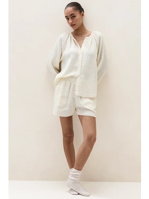 The White Company Organik Çift Kat Pamuklu Müslin Boho Kadın Kısa Pijama Takımı