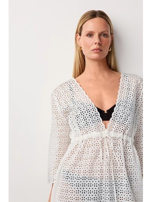 The White Company Organik Pamuk Brode Plaj Elbisesi