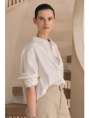 The White Company Ramie Kumaş Kadın Oversize Gömlek