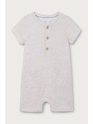 The White Company Organik Pamuklu Çizgili Kısa Kollu Bebek Tulum