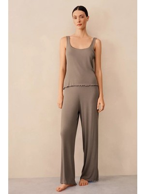 The White Company Jersey Fitilli Saten Kenarlı Kadın Atlet Pijama Takımı