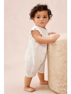 The White Company Organik Pamuklu Limon Desenli Fırfır Kollu Kız Bebek Kısa Uyku Tulumu