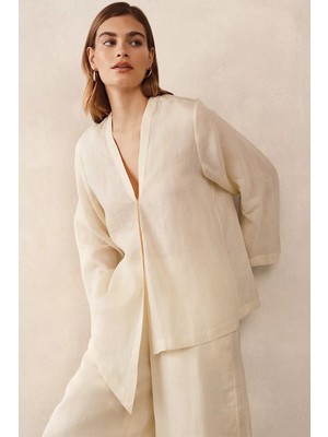 The White Company Ramie Kumaş Dökümlü Kadın Oversize Gömlek