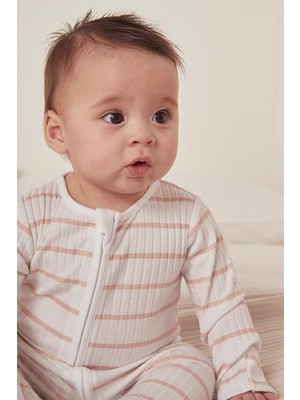 The White Company Organik Pamuk Karışımlı Pembe Çizgili Fitilli Bebek Uyku Tulumu