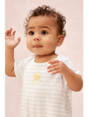 The White Company Organik Pamuklu Güneş Nakışlı Çizgili Kısa Bebek Uyku Tulumu