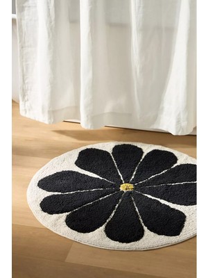 Anthropologie Mckenzie Parrott Floral Yuvarlak El Dokuması Pamuklu Banyo Paspası