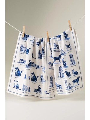 Anthropologie Molly Hatch Köpek Desenli %100 Pamuk Mutfak Havlusu