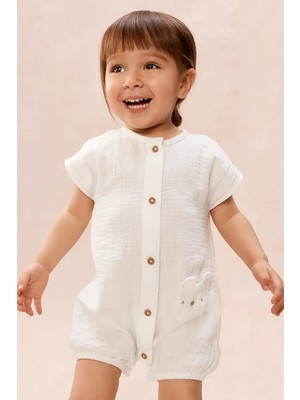 The White Company Organik Pamuklu Ayıcık Cepli Bebek Tulum