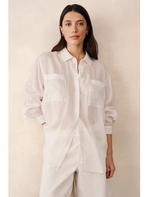 The White Company Ramie Kumaş Kadın Oversize Gömlek