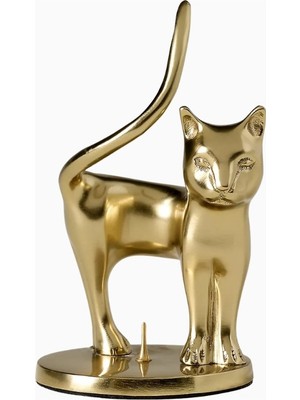 Anthropologie Altın Renkli Kedi Figürlü Tekli Mumluk