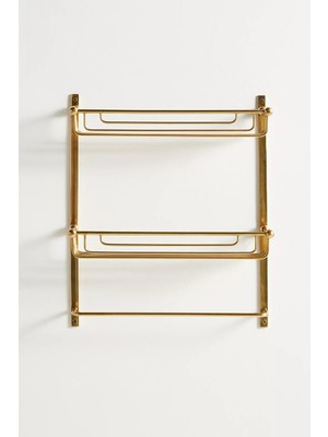 Anthropologie Maison Iki Katlı Altın Renkli Pirinç Banyo Rafı 48 cm