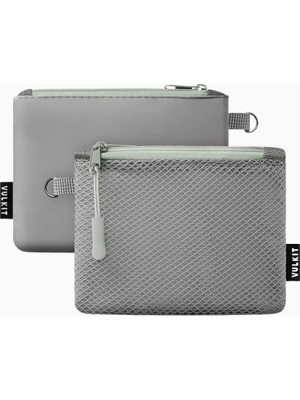Vulkit Çift Fermuarlı 2'li Mini Seyahat Çantası Unisex Cüzdan