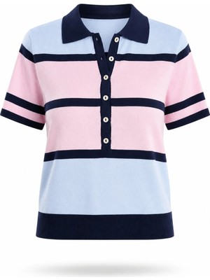 5in1Canpolat Lacivert Polo Yaka Önü Düğmeli Triko 5469