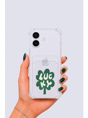 Aesco iPhone 17 Kartlıklı Lucky Yonca Desenli Kılıf