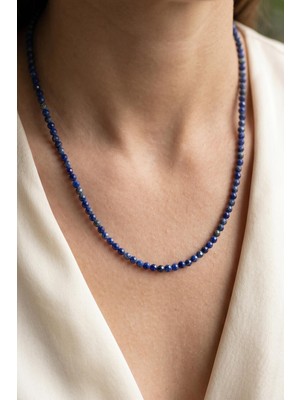 Taş Sandığı Lapis Lazuli Taşı Faset Kesim Kolye – 3 mm – Paslanmaz Çelik