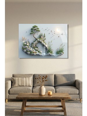 Vitraum Mini Ada Bonsai Ağacı ve Kuşlar Yatay Cam Tablo