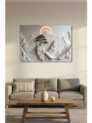 Vitraum Minimalist Uzak Doğu Temalı Fuji Dağı ve Merdivenler Yatay Cam Tablo