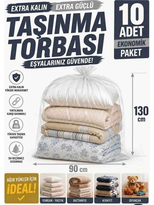 Sedef Plastik 90X130 Kalın Naylon Taşıma Torbası 10 Adet Hurç Poşeti  Yorgan Battaniye Yastık ve Taşınma Torbası