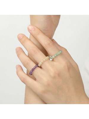 Taş Sandığı Doğal Taş Lastikli Yüzük Seti – Ametist, Aventurin, Açık Renkli Sitrin – 3.5 mm