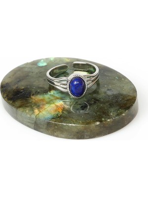 Taş Sandığı Lapis Lazuli Taşı Çelik Yüzük - Kararmaz